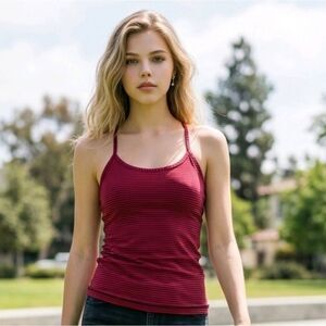 Lululemon Power Y Tank Top Racerback Maroon Stripe Sleeveless Workout Shirt Gym